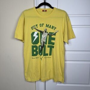 Puma Usain Bolt Out Of Many T-Shirt Men's Large Yellow Green Y2K 2004 Olympics